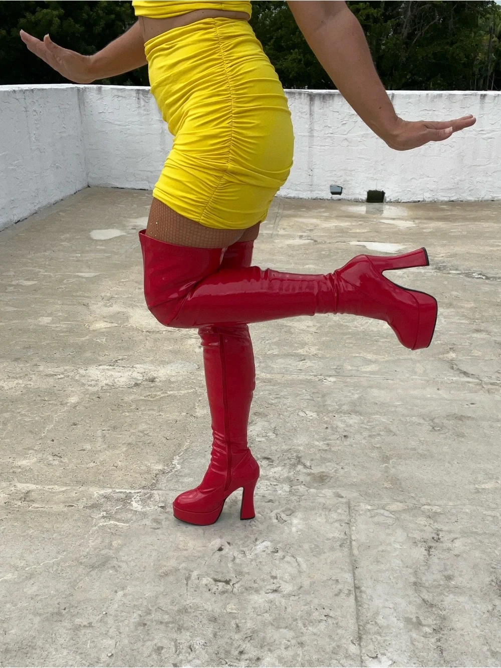 Red Patent Platform High Heel Boots